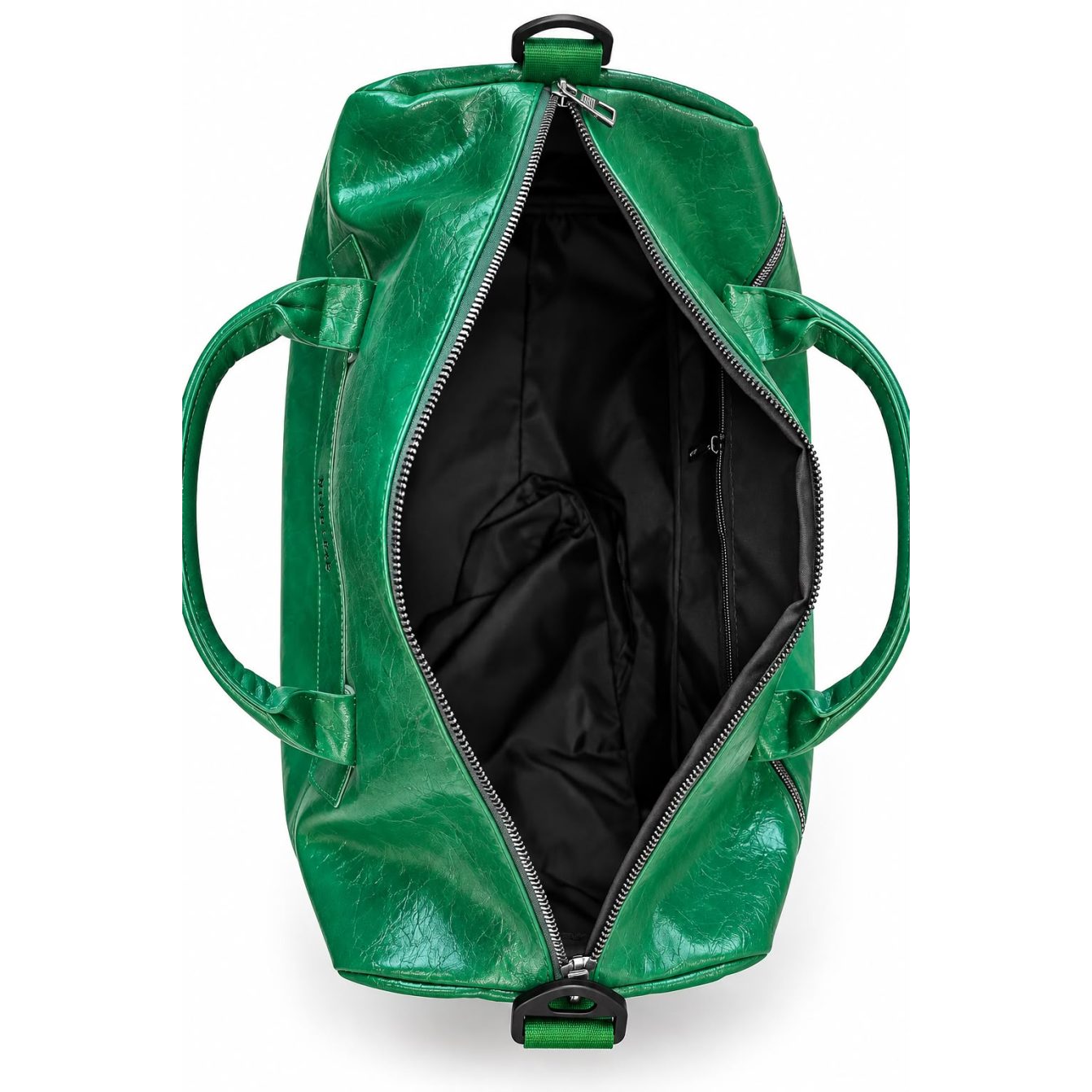 Green leather duffle bag