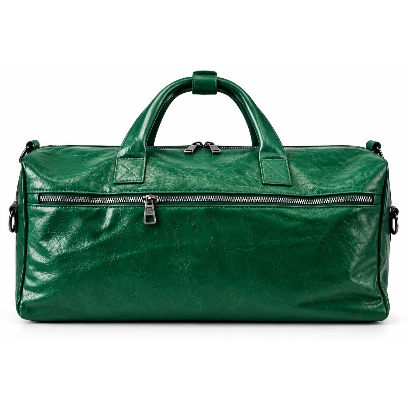 Green leather duffle bag