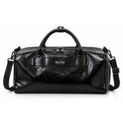 Black leather duffle bag