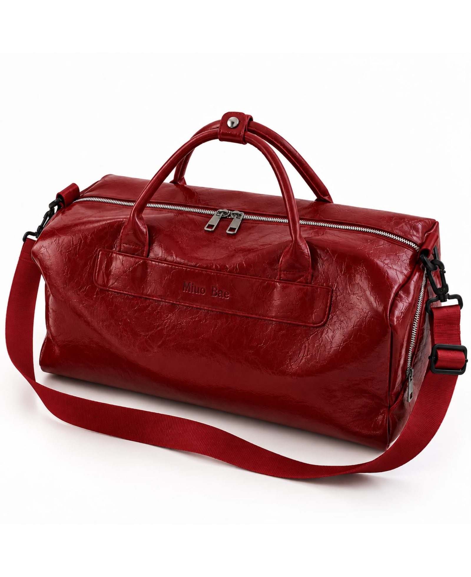 Burgundy leather duffle bag