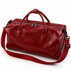 Burgundy leather duffle bag