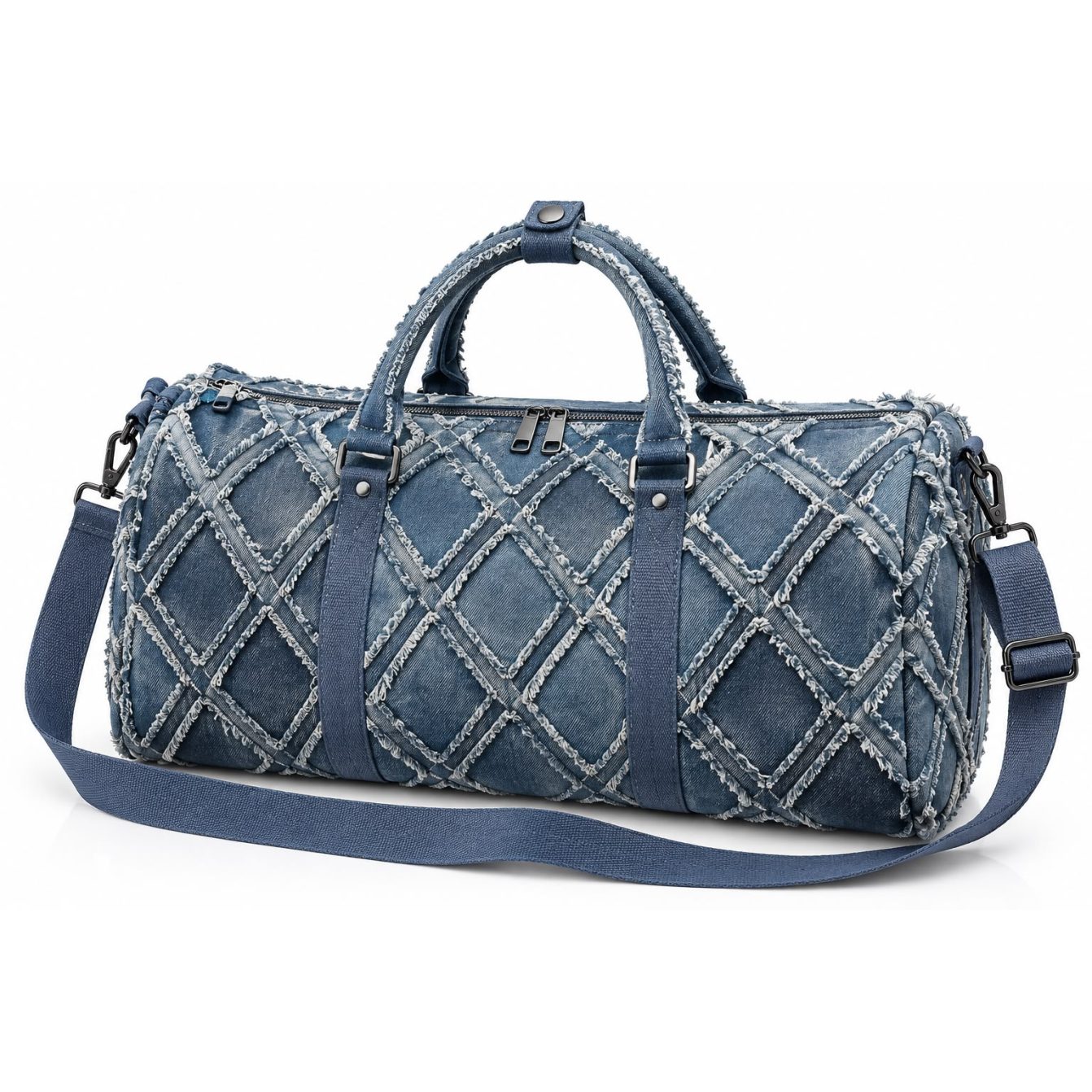 Blue jeans duffle bag