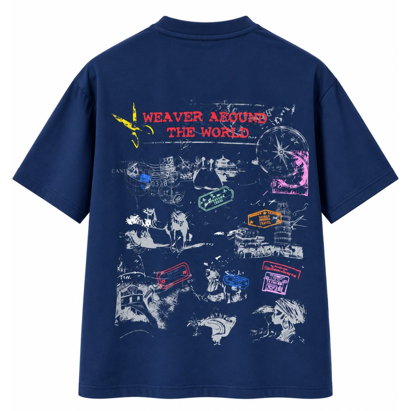 8013_ Stamps T-shirt Oversize - Blue