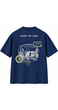 8011 _ Stamps T-shirt Oversize - Navy Blue