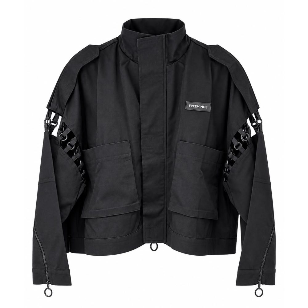 FREEMINDS - UNISEX BLACK ZIP-UP CROPPED JACKET