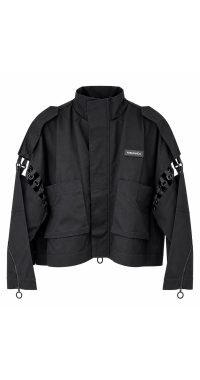 FREEMINDS - UNISEX BLACK ZIP-UP CROPPED JACKET