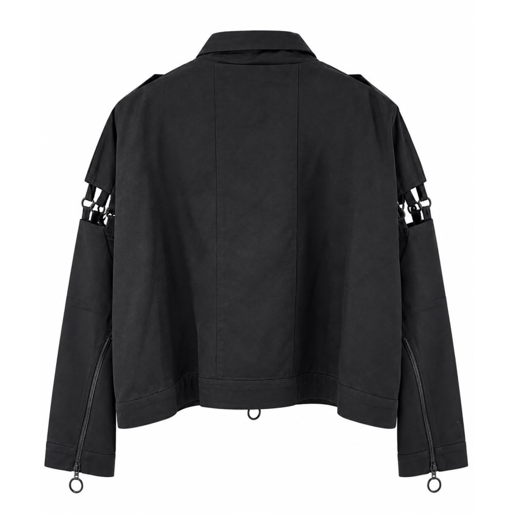 FREEMINDS - UNISEX BLACK ZIP-UP CROPPED JACKET