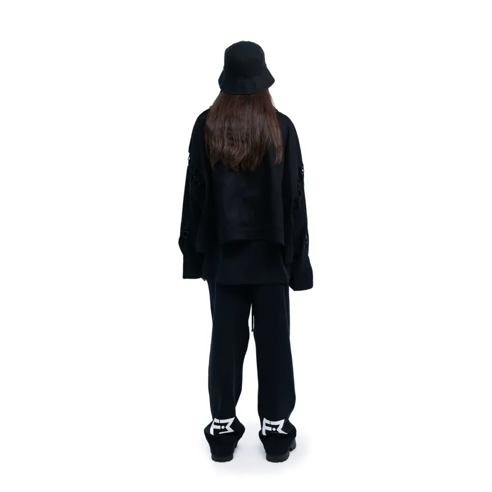 FREEMINDS - UNISEX BLACK ZIP-UP CROPPED JACKET