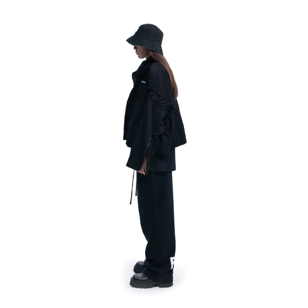FREEMINDS - UNISEX BLACK ZIP-UP CROPPED JACKET