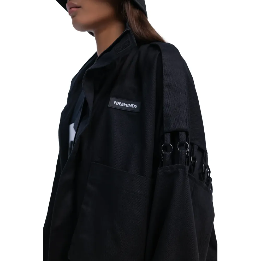 FREEMINDS - UNISEX BLACK ZIP-UP CROPPED JACKET