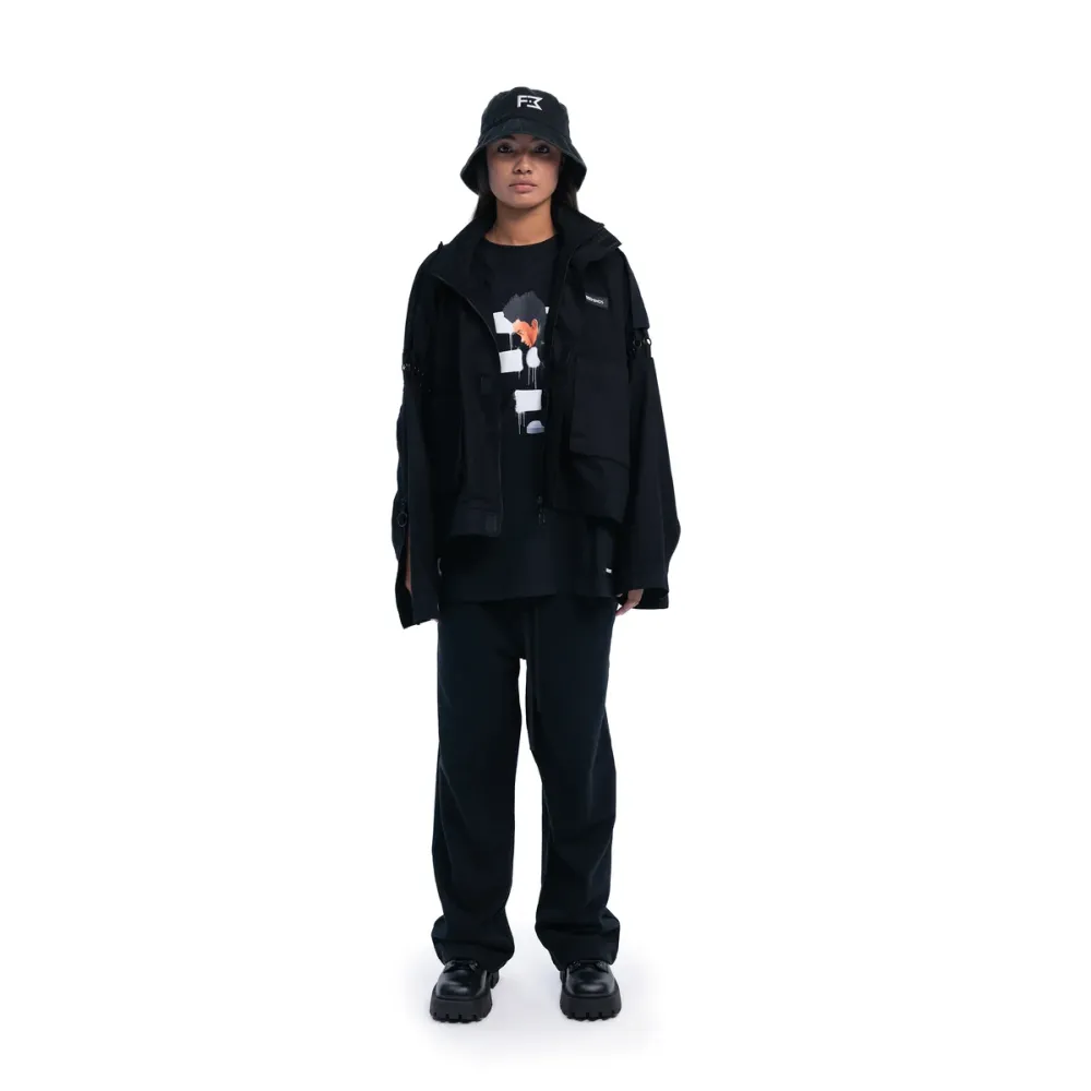 FREEMINDS - UNISEX BLACK ZIP-UP CROPPED JACKET