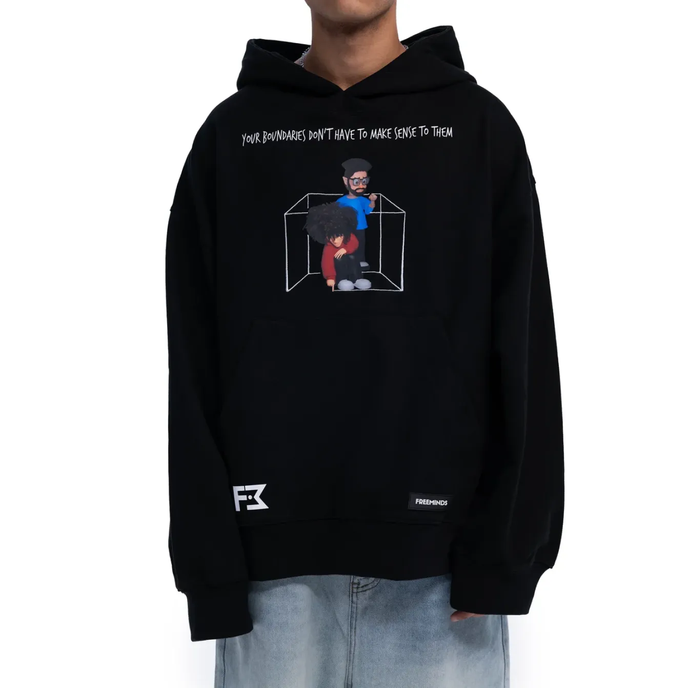 Freeminds - BLACK BOUNDARIES OVERSIZED HOODIE Freeminds - BLACK BOUNDARIES OVERSIZED HOODIE