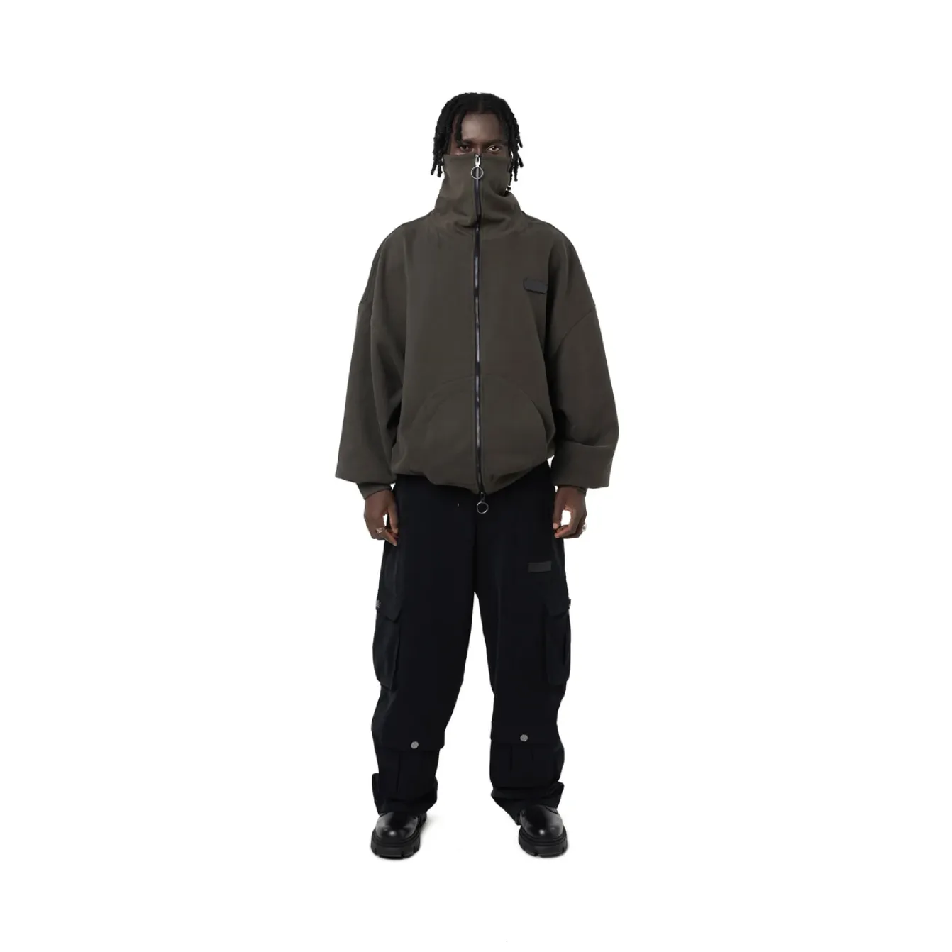 FREEMINDS - FREEMINDS FLEECE GREEN NAVY ZIP-UP SWEATSHIRT