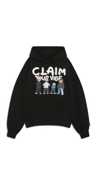 Freeminds - Claim your vibe fleece black hoodie