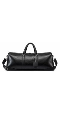 Black leather duffle bag