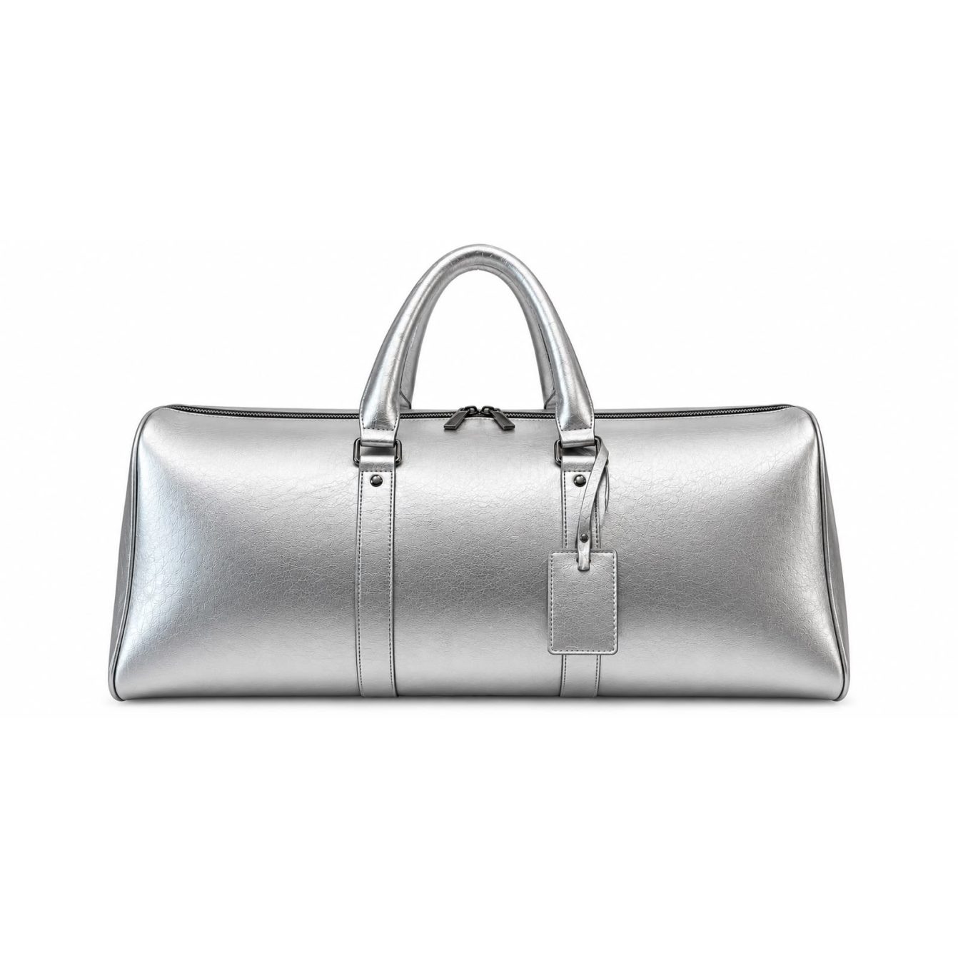 Silver leather duffle bag