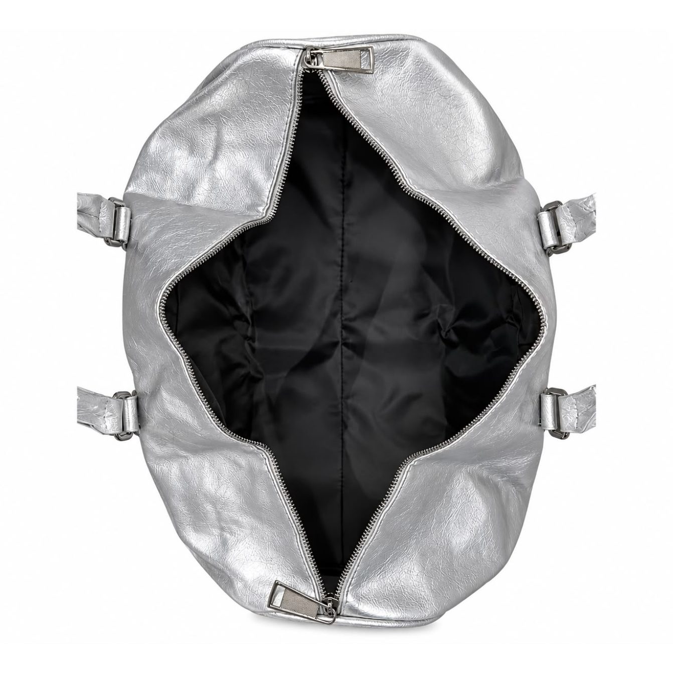 Silver leather duffle bag