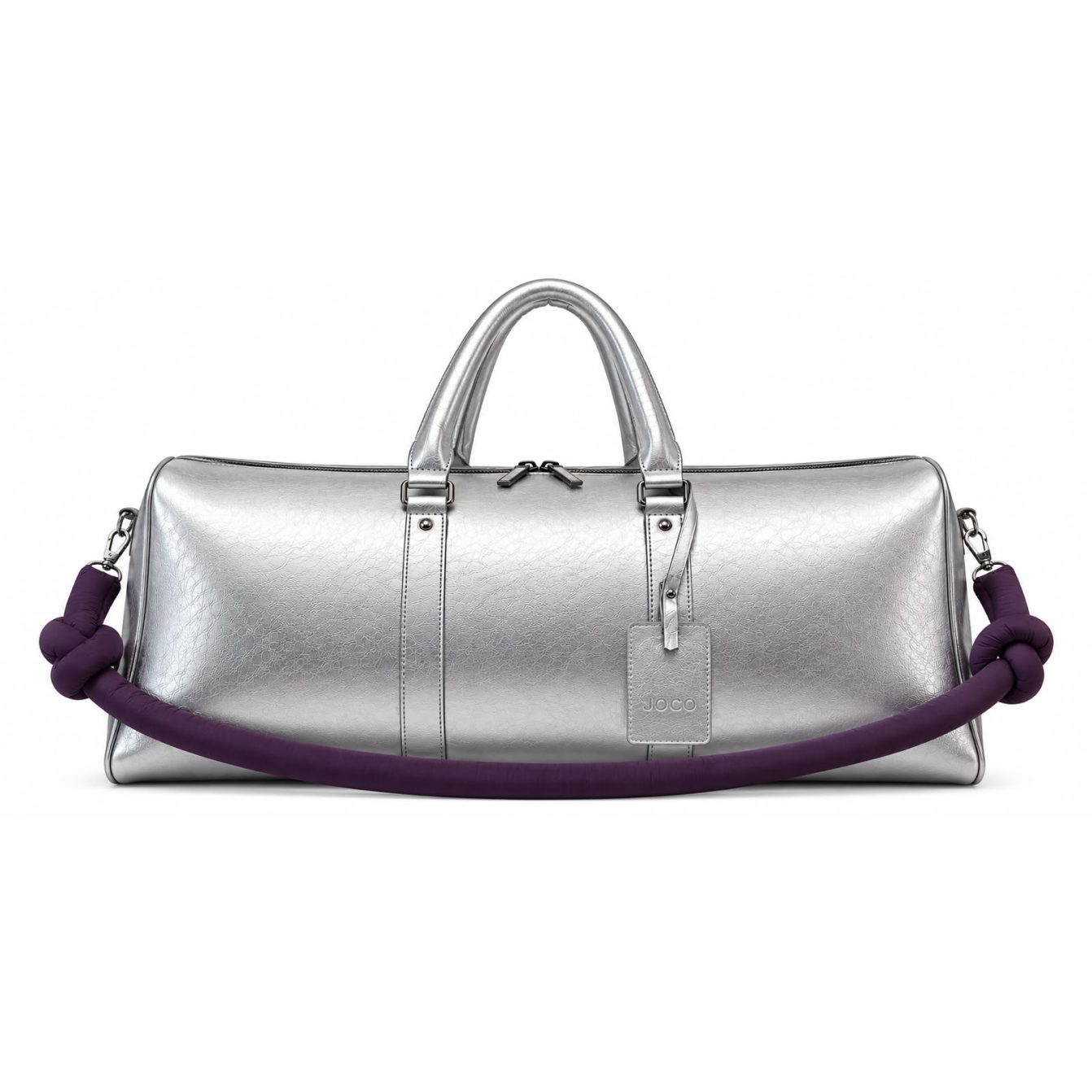 Silver leather duffle bag