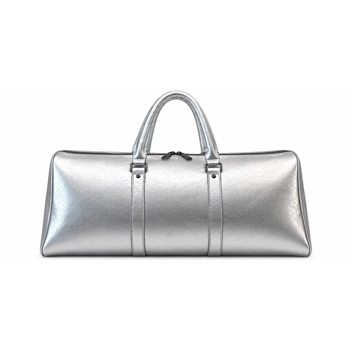 Silver leather duffle bag