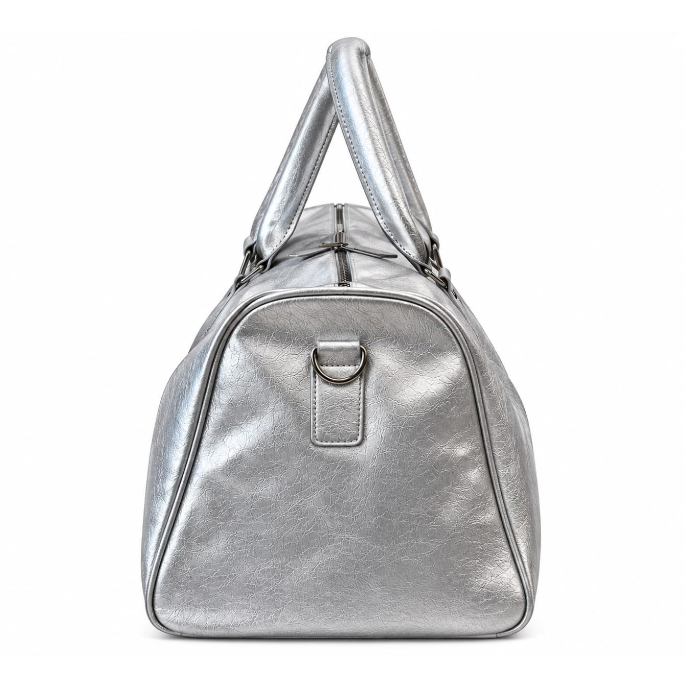 Silver leather duffle bag