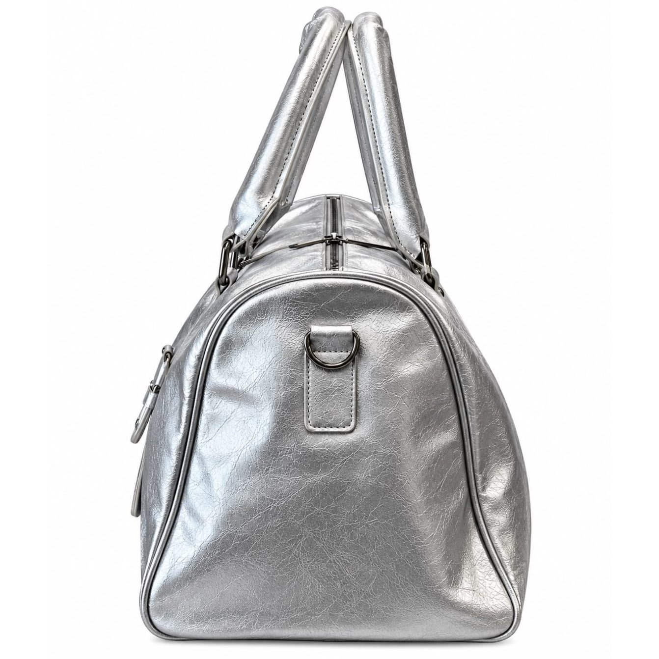 Silver leather duffle bag