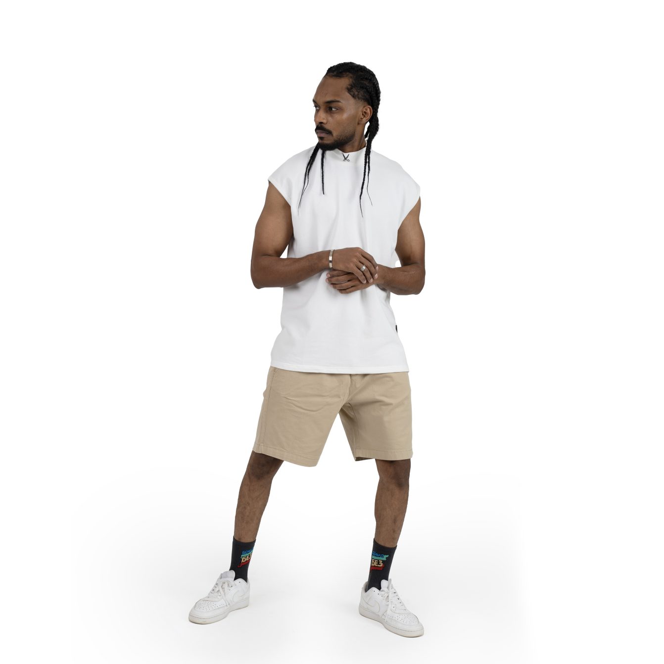 Plain Short Sleeve with Turtleneck - Off white