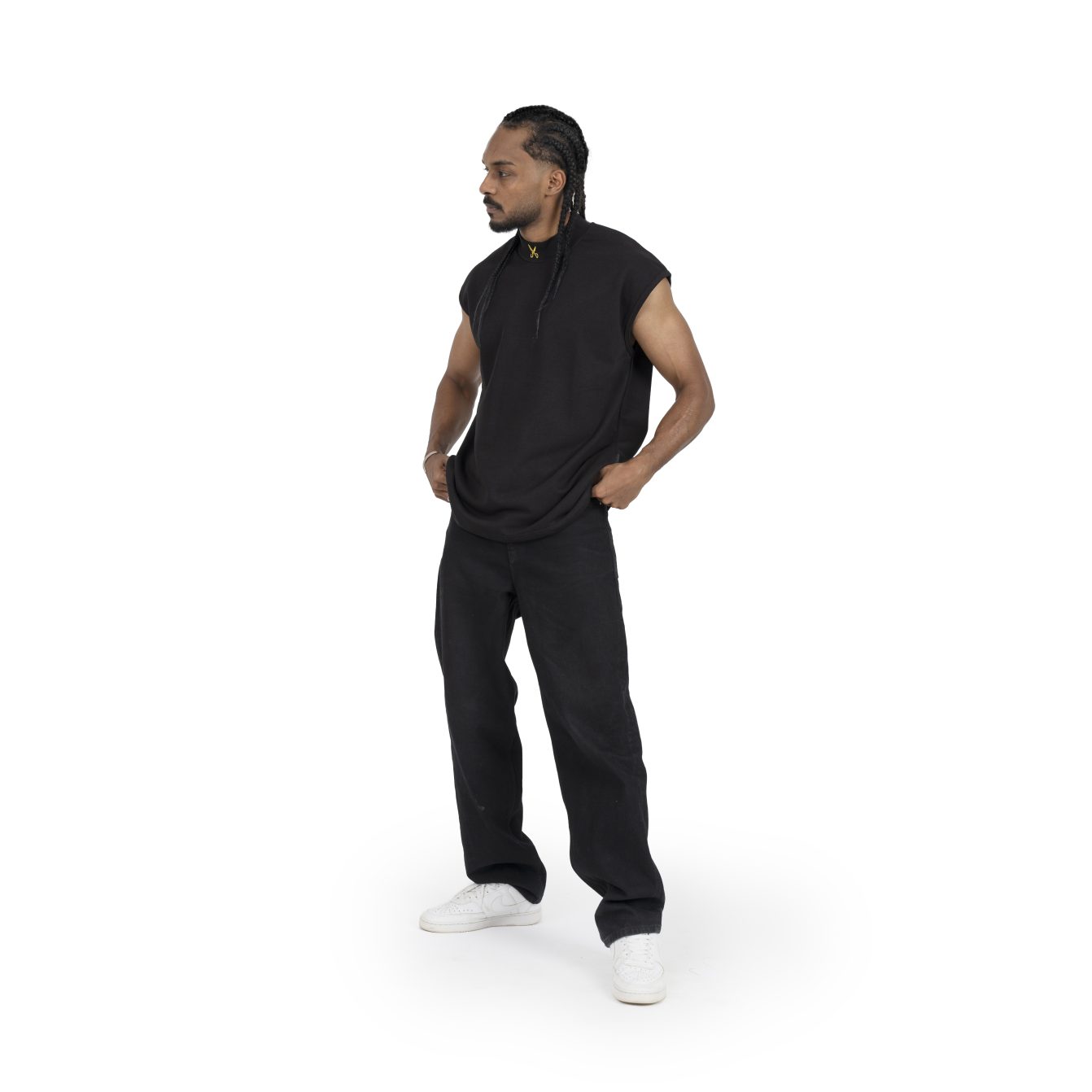 Plain Short Sleeve with Turtleneck - Black