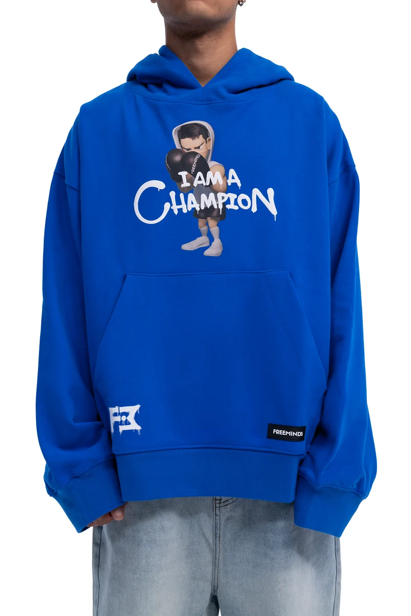 Freeminds - BLUE I AM A CHAMPION OVERSIZED HOODIE Freeminds - BLUE I AM A CHAMPION OVERSIZED HOODIE