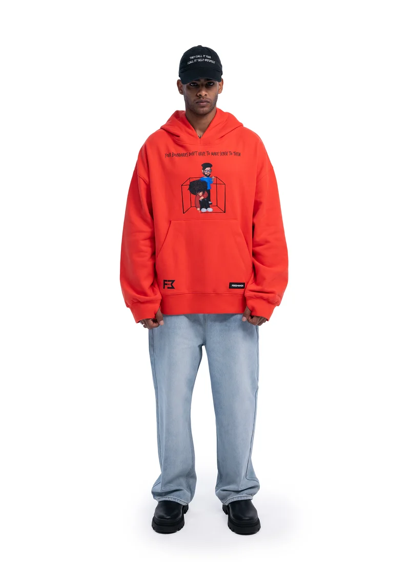 Freeminds - RADIANT RED BOUNDARIES OVERSIZED HOODIE Freeminds - RADIANT RED BOUNDARIES OVERSIZED HOODIE